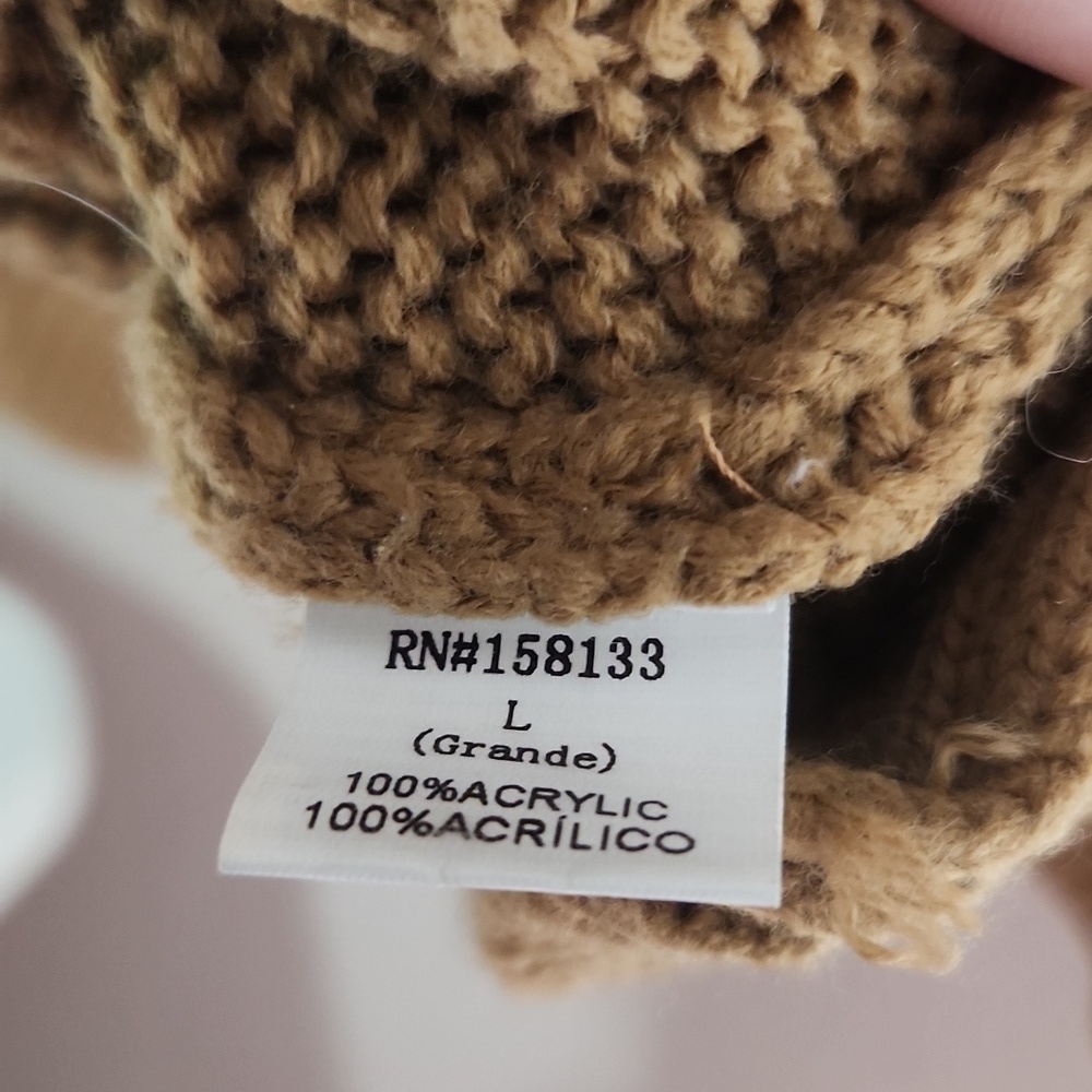 Magnolia Sweater Womens Size L Carmel Tan Fuzzies Crochet - Picture 7 of 11